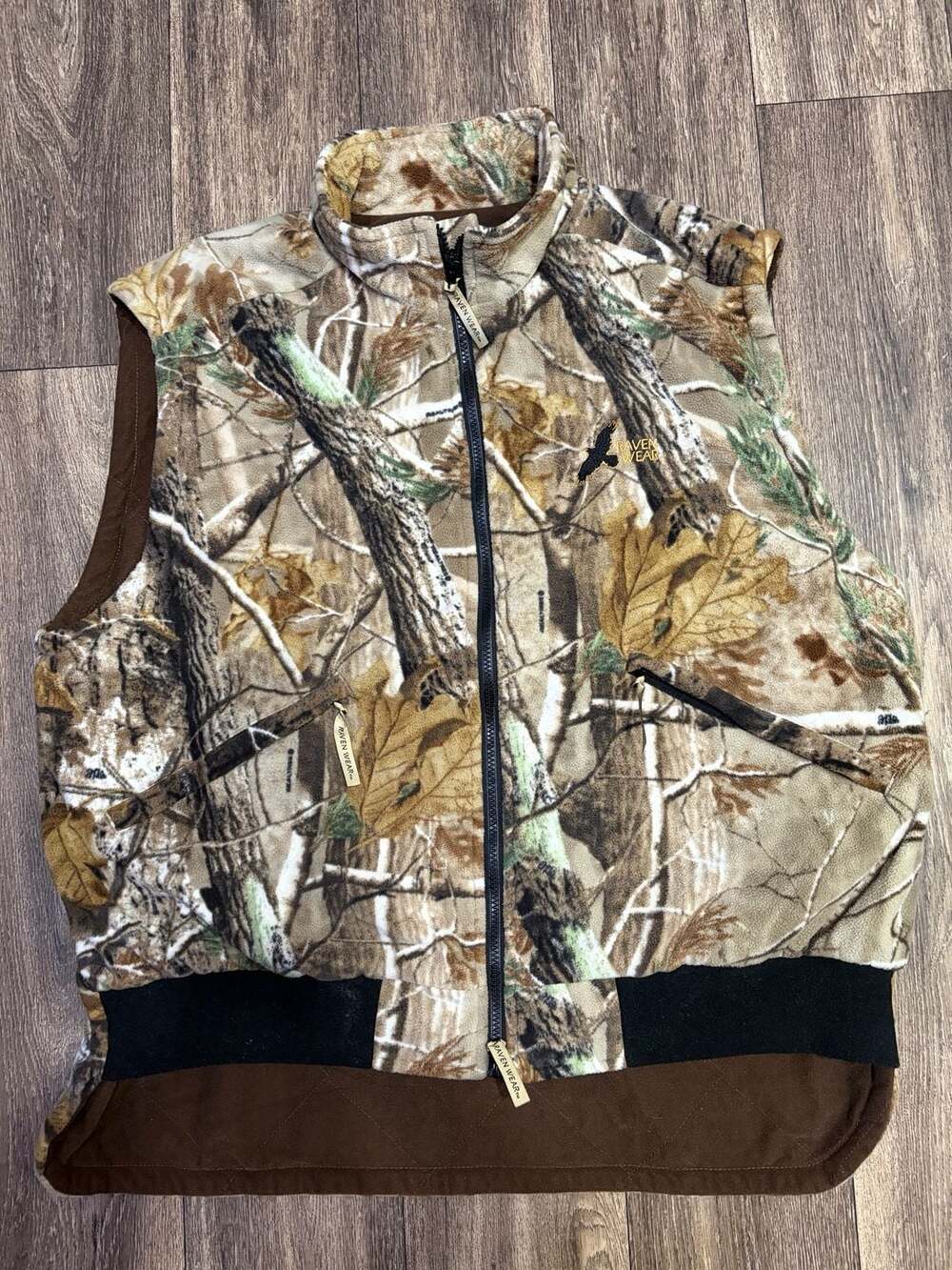 Vintage Raven Wear Full Zipper Fleece Camouflage Hunting Vest Size XL Men’s